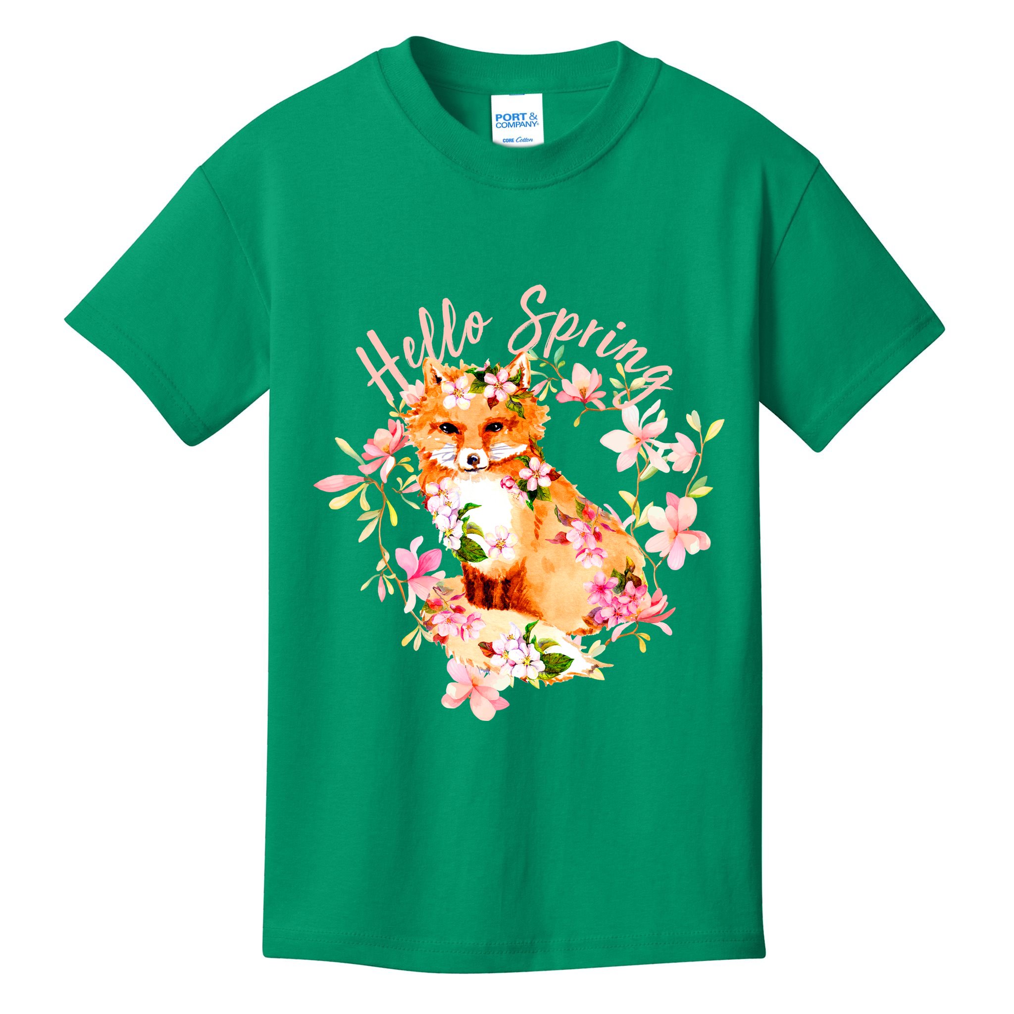 Cute Hello Spring Flower Fox Kids T-Shirt