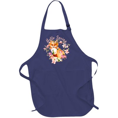 Cute Hello Spring Flower Fox Full-Length Apron With Pockets