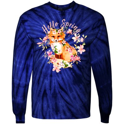 Cute Hello Spring Flower Fox Tie-Dye Long Sleeve Shirt