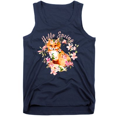 Cute Hello Spring Flower Fox Tank Top