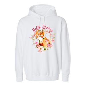 Cute Hello Spring Flower Fox Garment-Dyed Fleece Hoodie