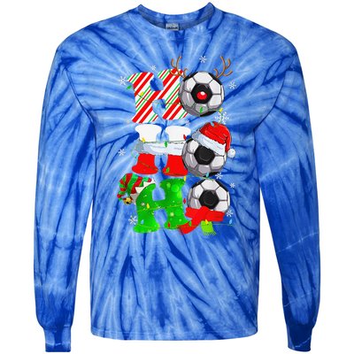 Christmas HoHoHo Santa Reindeer Soccer Pajama Gifts Tie-Dye Long Sleeve Shirt