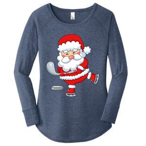 Christmas Hockey Santa Playing Hockey Santa Hockey Player Gift Women's Perfect Tri Tunic Long Sleeve Shirt