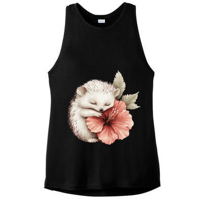 Cute Hedgehog Sleeping Hugging Flower Ladies PosiCharge Tri-Blend Wicking Tank