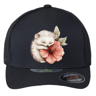 Cute Hedgehog Sleeping Hugging Flower Flexfit Unipanel Trucker Cap