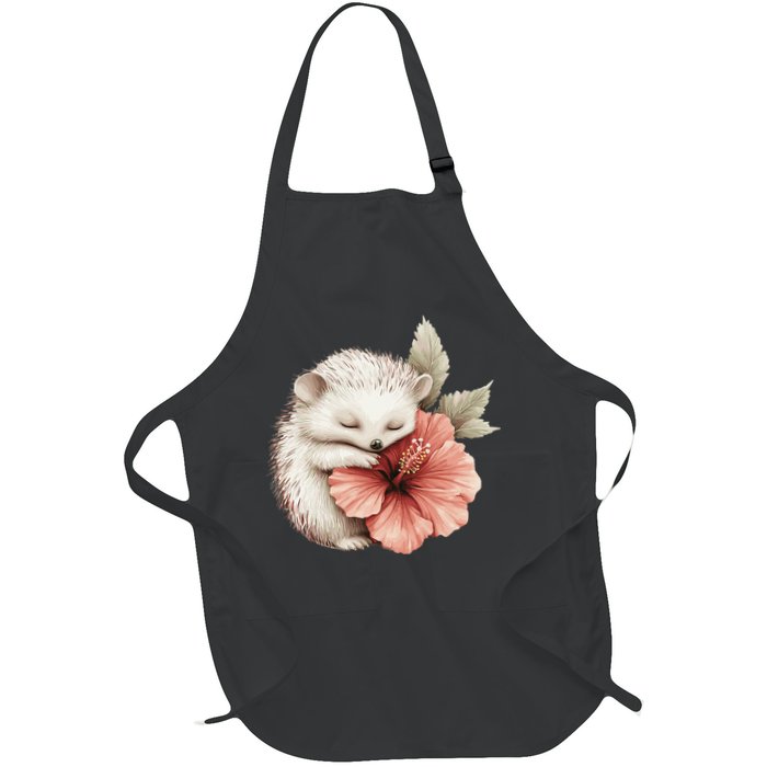 Cute Hedgehog Sleeping Hugging Flower Apron