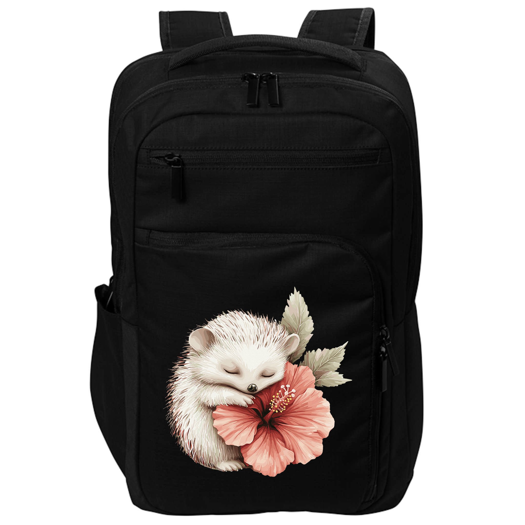 Cute Hedgehog Sleeping Hugging Flower Impact Tech Backpack