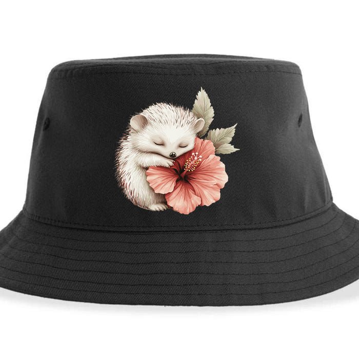 Cute Hedgehog Sleeping Hugging Flower Sustainable Bucket Hat
