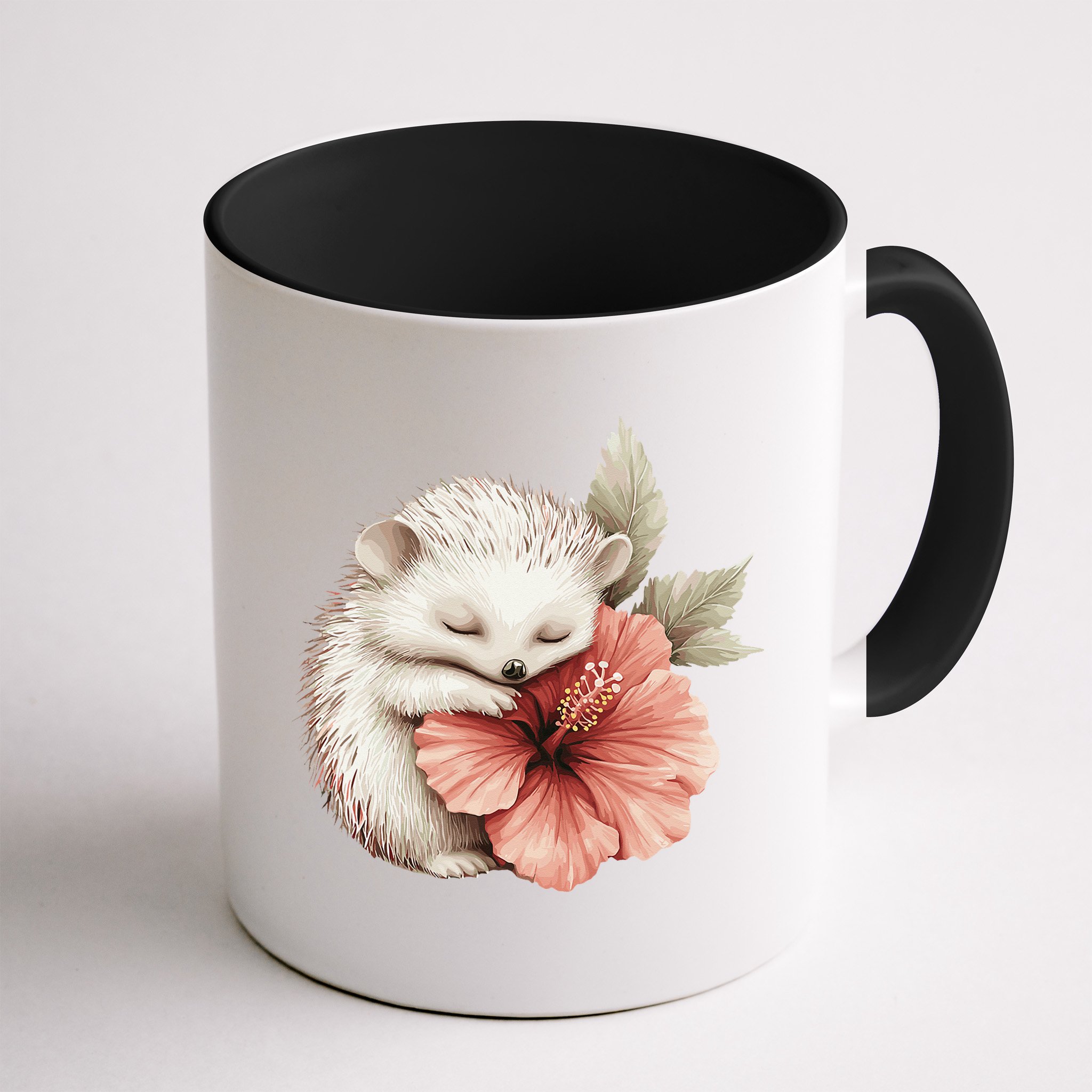 Cute Hedgehog Sleeping Hugging Flower Mug
