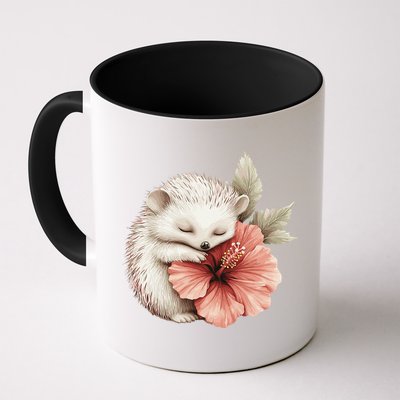 Cute Hedgehog Sleeping Hugging Flower Mug