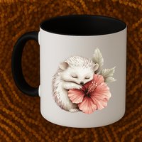 Cute Hedgehog Sleeping Hugging Flower Mug