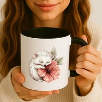 Cute Hedgehog Sleeping Hugging Flower Mug