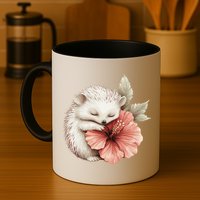 Cute Hedgehog Sleeping Hugging Flower Mug