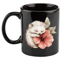 Cute Hedgehog Sleeping Hugging Flower 11oz C Handle Ceramic Mug