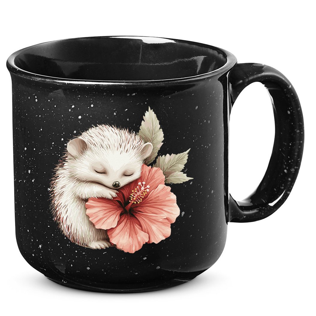 Cute Hedgehog Sleeping Hugging Flower 15oz Campfire Ceramic Mug