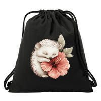Cute Hedgehog Sleeping Hugging Flower Drawstring Bag