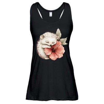 Cute Hedgehog Sleeping Hugging Flower Ladies Essential Flowy Tank