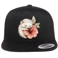 Cute Hedgehog Sleeping Hugging Flower Flat Bill Trucker Hat