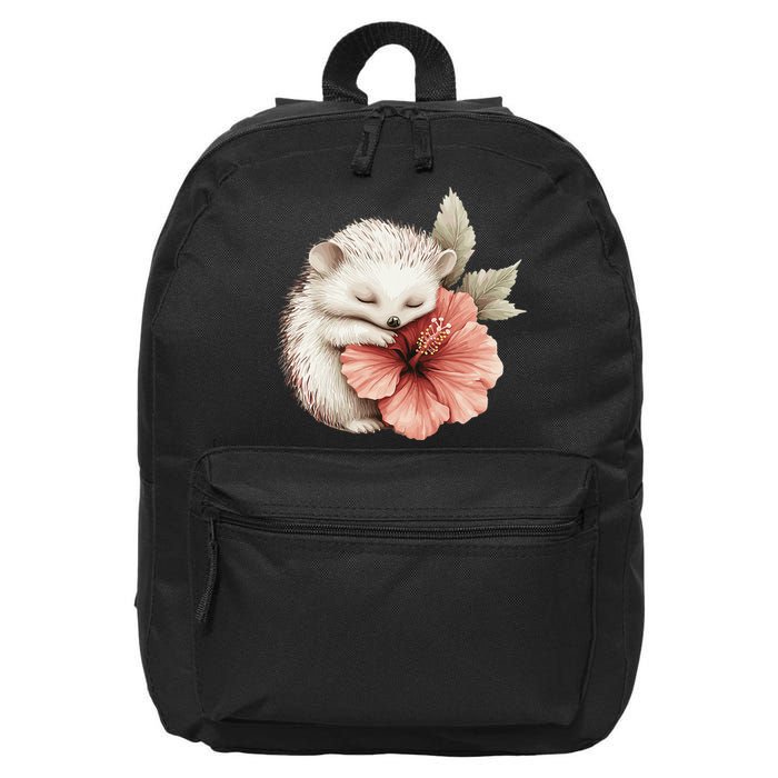 Cute Hedgehog Sleeping Hugging Flower 16 in Basic Backpack