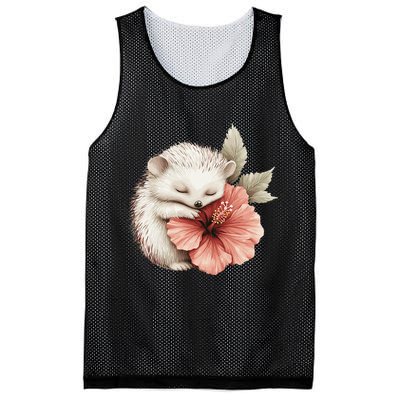 Cute Hedgehog Sleeping Hugging Flower Mesh Reversible Basketball Jersey Tank