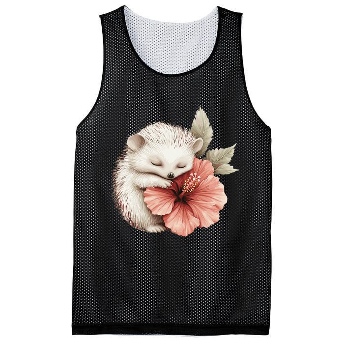 Cute Hedgehog Sleeping Hugging Flower Mesh Reversible Basketball Jersey Tank