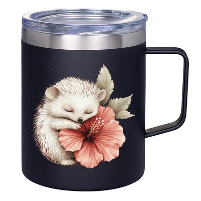 Cute Hedgehog Sleeping Hugging Flower 12oz Stainless Steel Coffee Mug