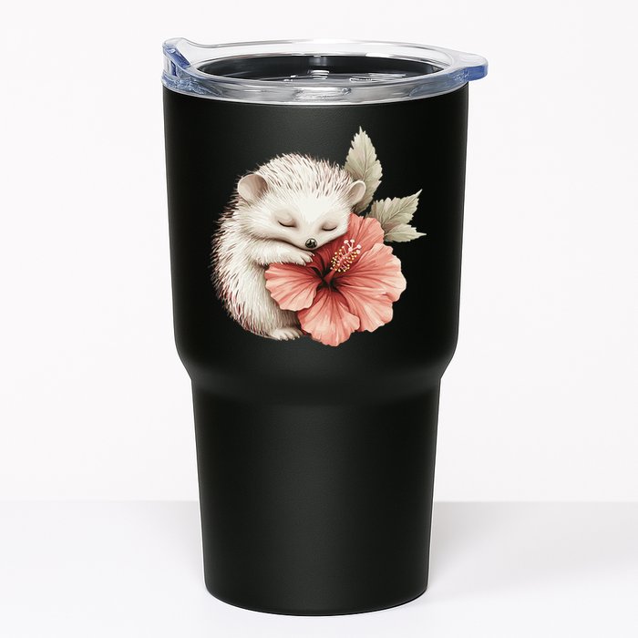 Cute Hedgehog Sleeping Hugging Flower Tumbler
