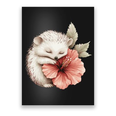Cute Hedgehog Sleeping Hugging Flower Poster