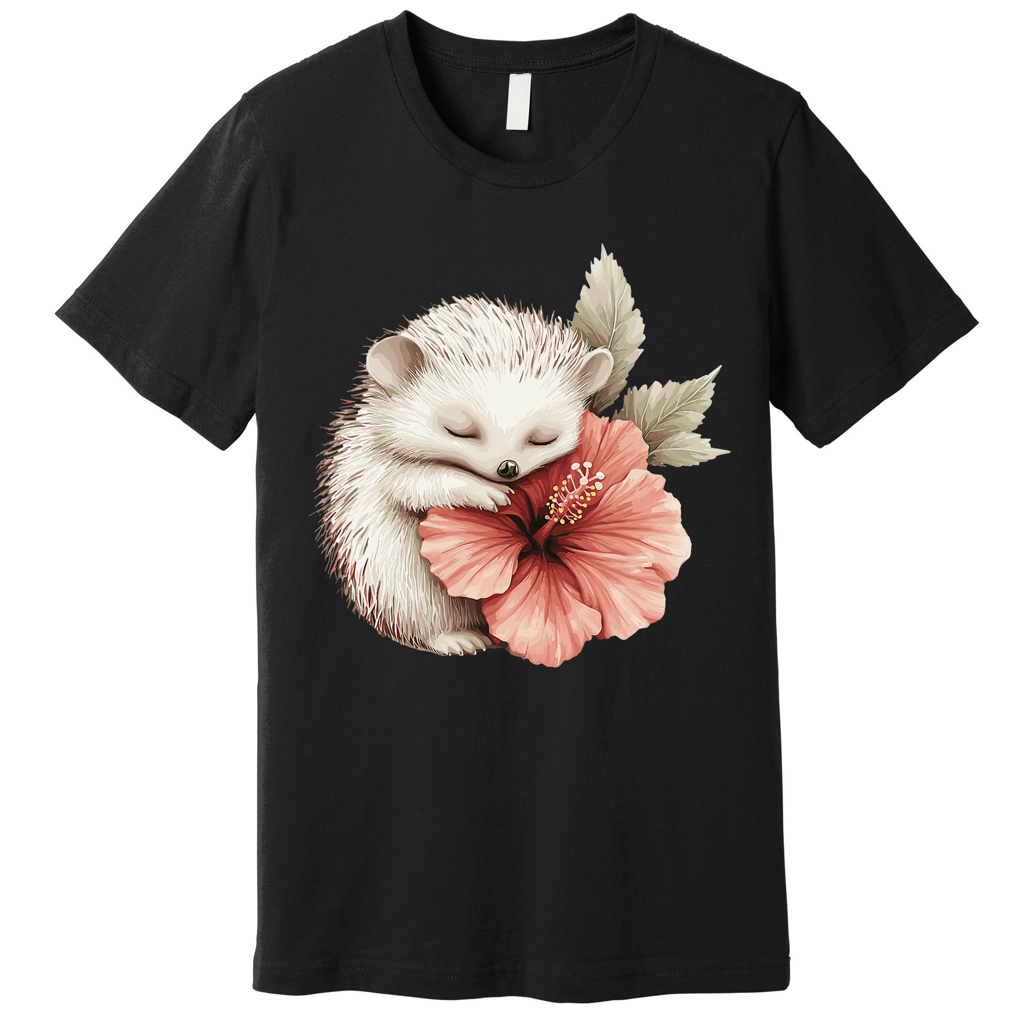 Cute Hedgehog Sleeping Hugging Flower Premium T-Shirt