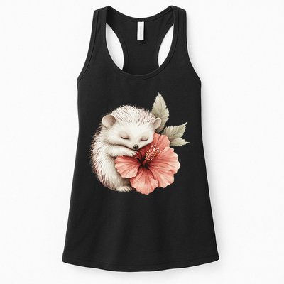 Cute Hedgehog Sleeping Hugging Flower Womens Tank Top