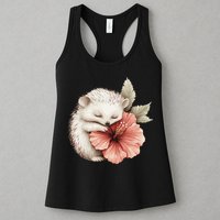 Cute Hedgehog Sleeping Hugging Flower Womens Tank Top
