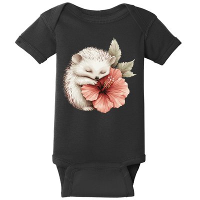 Cute Hedgehog Sleeping Hugging Flower Baby Bodysuit