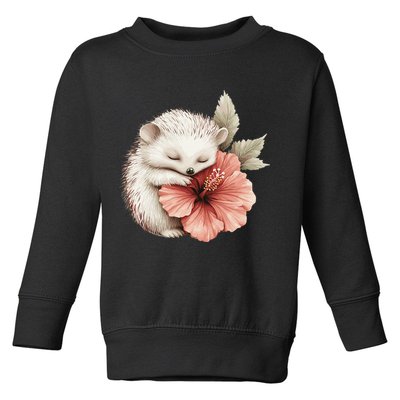 Cute Hedgehog Sleeping Hugging Flower Toddler Sweatshirt