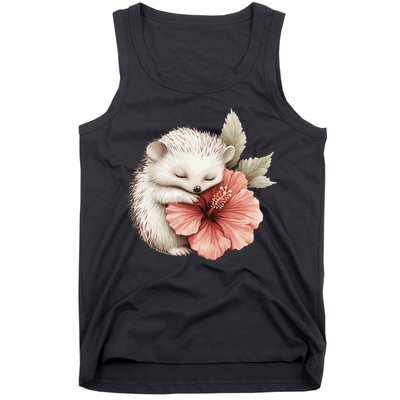 Cute Hedgehog Sleeping Hugging Flower Tank Top