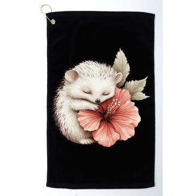 Cute Hedgehog Sleeping Hugging Flower Golf Towel