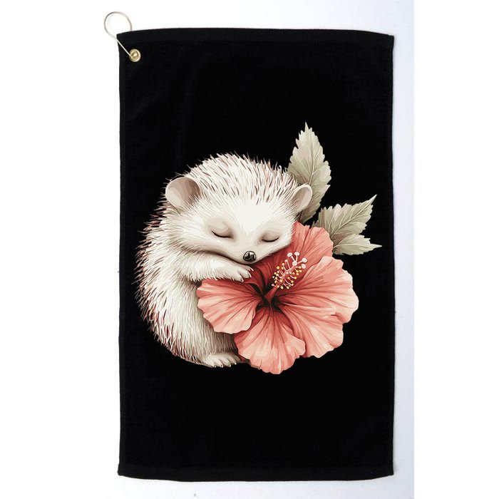 Cute Hedgehog Sleeping Hugging Flower Golf Towel