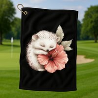Cute Hedgehog Sleeping Hugging Flower Golf Towel