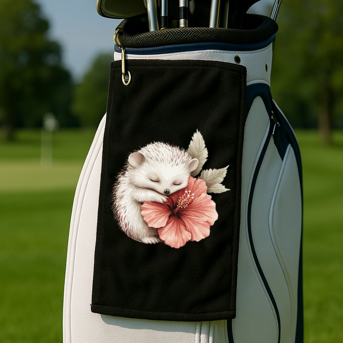 Cute Hedgehog Sleeping Hugging Flower Golf Towel
