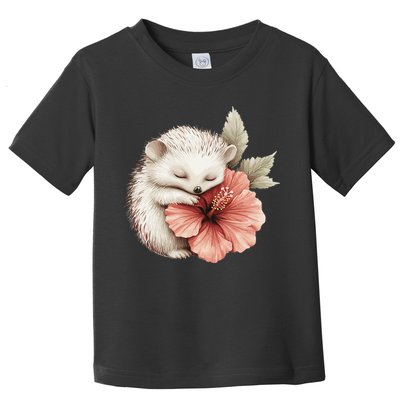 Cute Hedgehog Sleeping Hugging Flower Toddler T-Shirt