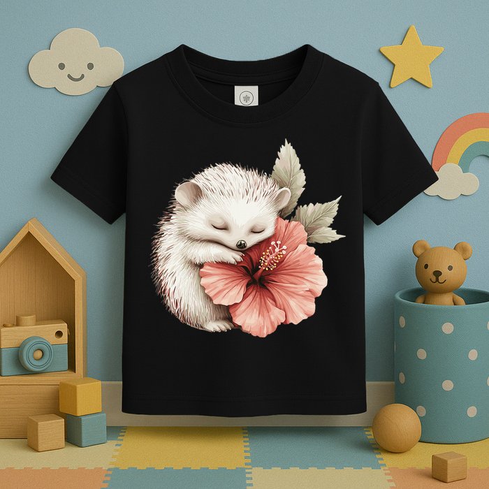 Cute Hedgehog Sleeping Hugging Flower Toddler T-Shirt