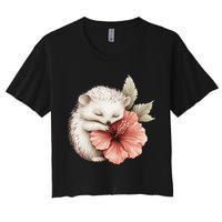 Cute Hedgehog Sleeping Hugging Flower Women's Crop Top Tee