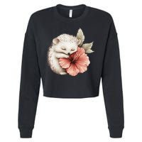 Cute Hedgehog Sleeping Hugging Flower Cropped Pullover Crew