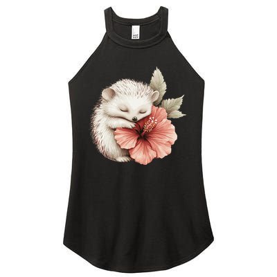 Cute Hedgehog Sleeping Hugging Flower Women's Perfect Tri Rocker Tank
