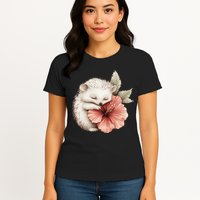 Cute Hedgehog Sleeping Hugging Flower Womens T-Shirt