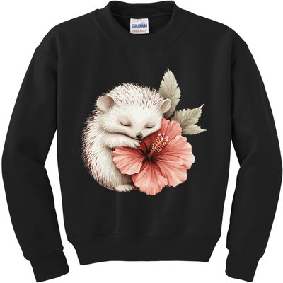 Cute Hedgehog Sleeping Hugging Flower Kids Sweatshirt