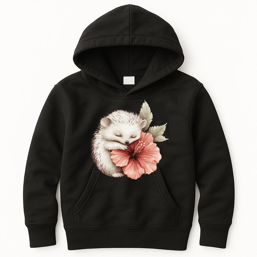 Cute Hedgehog Sleeping Hugging Flower Kids Hoodie