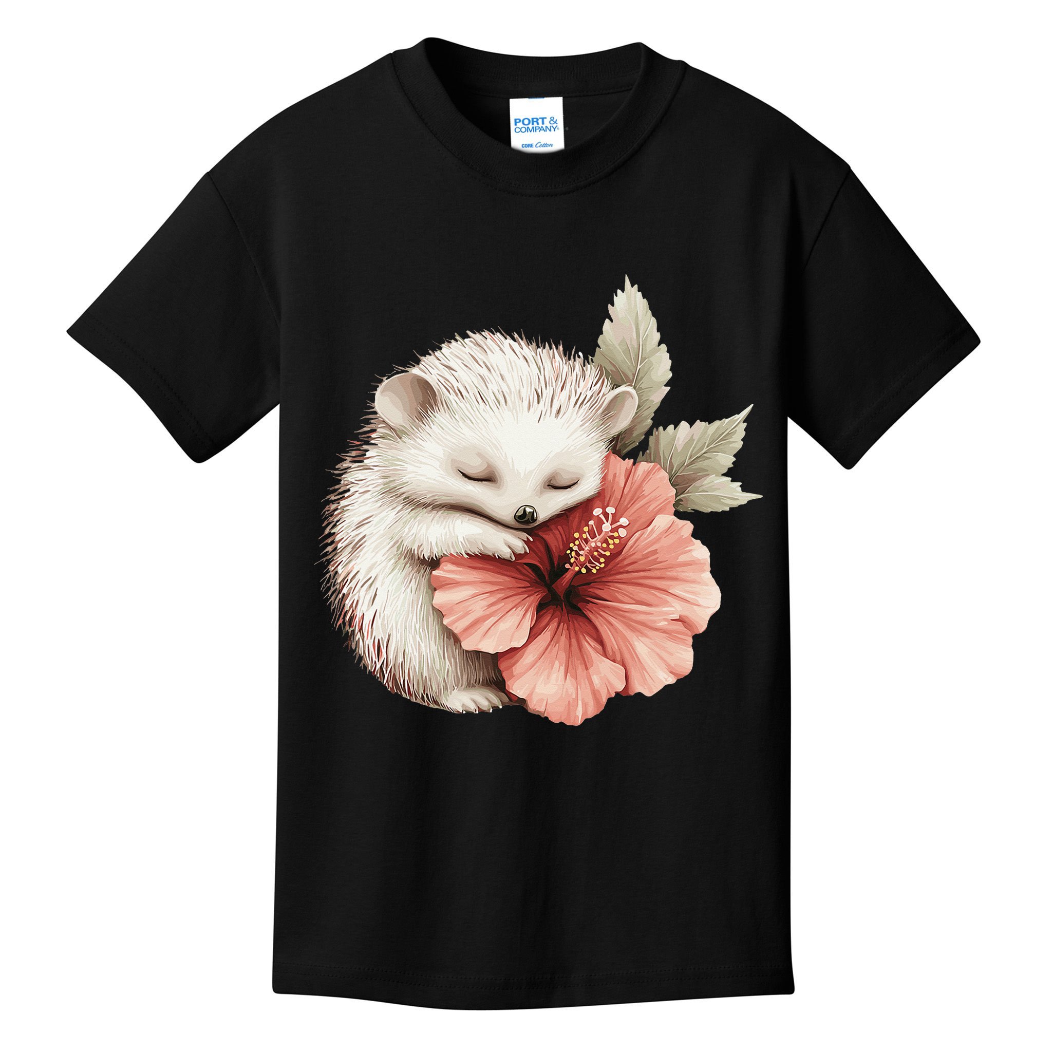 Cute Hedgehog Sleeping Hugging Flower Kids T-Shirt