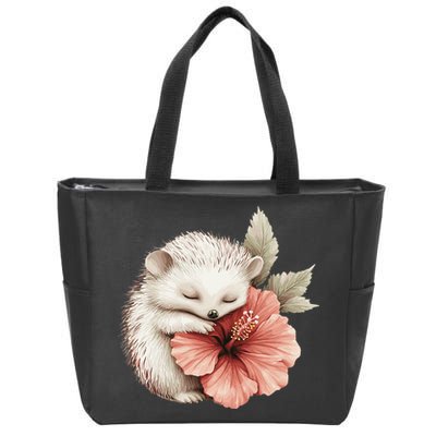 Cute Hedgehog Sleeping Hugging Flower Zip Tote Bag