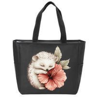 Cute Hedgehog Sleeping Hugging Flower Zip Tote Bag