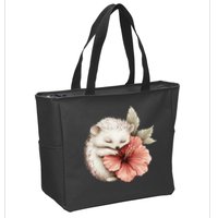 Cute Hedgehog Sleeping Hugging Flower Zip Tote Bag